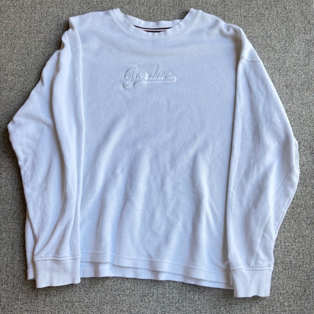 Jordan Sweatshirt Mens XL White‎ Script Logo Textured Pullover FN4607-100